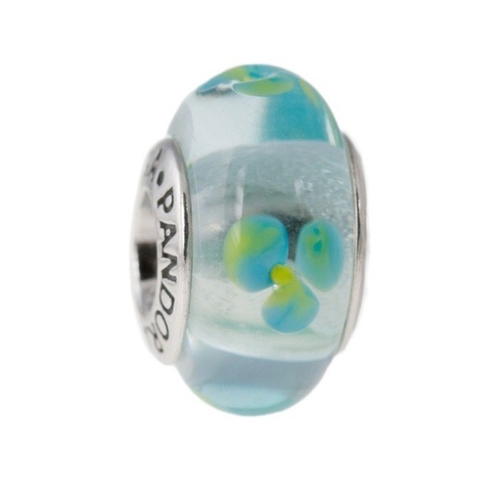 Pandora Retired Murano Teal Glass Water Lily Charm Authentic ALE Sterling Silver